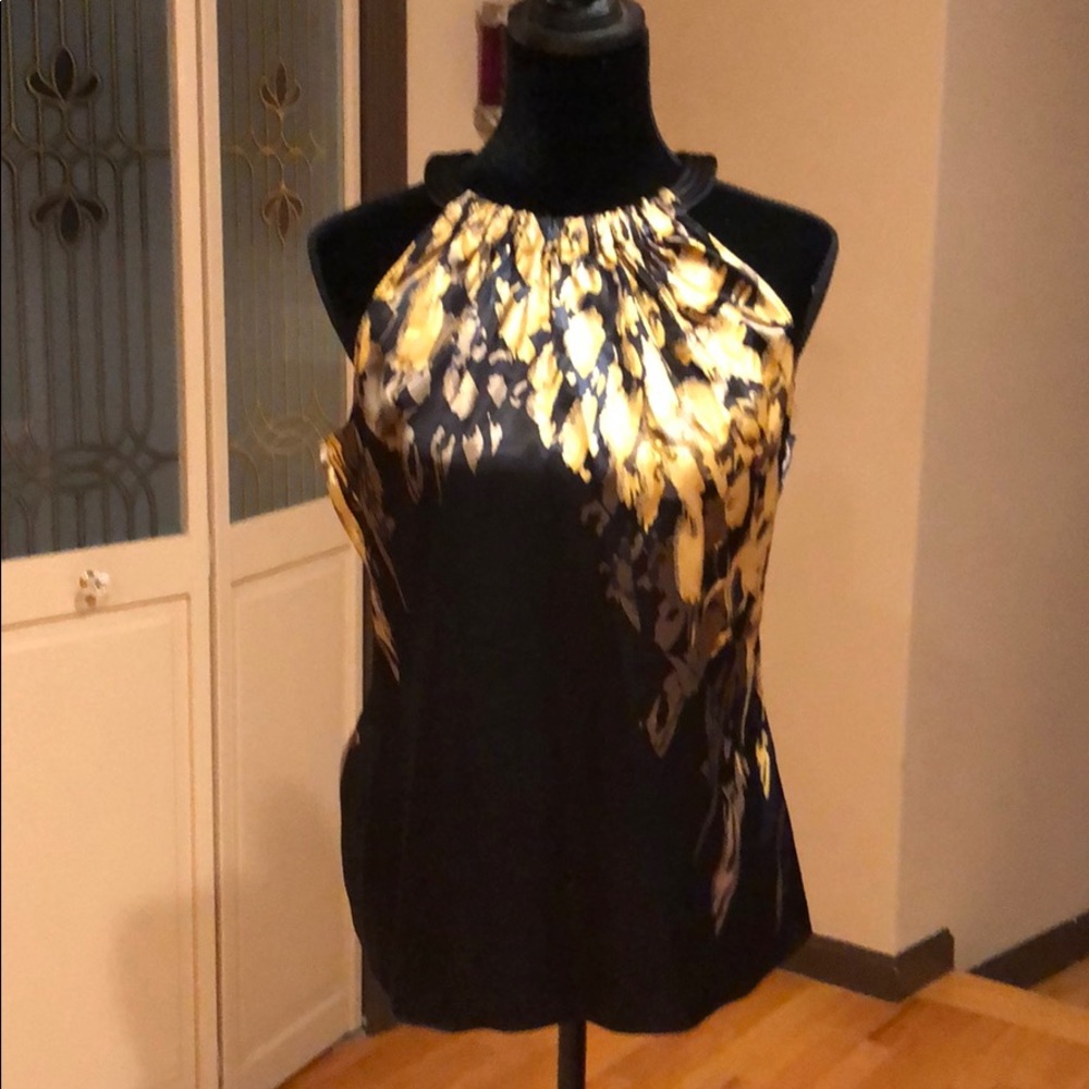 T Tahari gold and black top